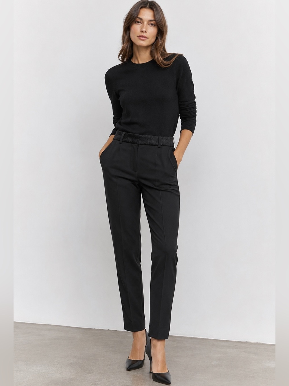 The Kooples Black Wool Tuxedo Jacquard Trim Tailored Pants 36
